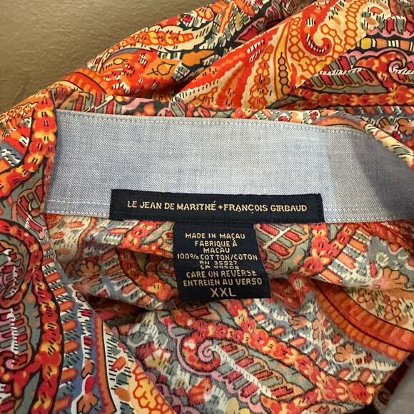 Vintage 90's Martithe + Francois Girbaud Orange Paisley Long Sleeve Shirt XXL - Picture 7 of 10